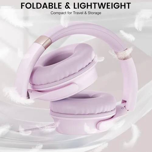 Vista 3 de Auriculares con cable USB C sobre la oreja con micrófono, control de volumen, puerto compartido y diadema ajustable, auriculares estéreo plegables