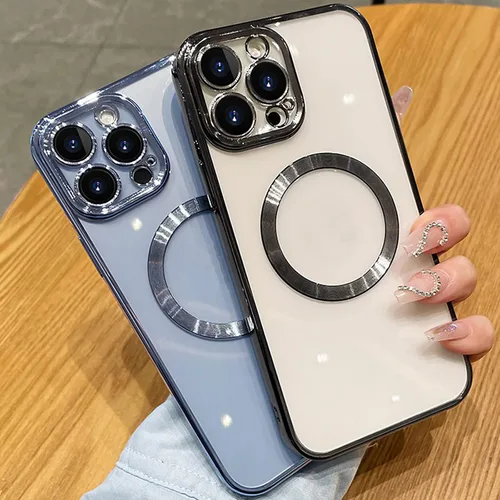 Vista 3 de aowner Funda magnética transparente para iPhone 11 Pro Max con protector de lente de cámara, compatible con MagSafe, no se amarillea, ajuste