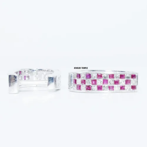 Vista 3 de Pendientes de plata de ley con diamantes y piedras preciosas para mujer Plata de ley Gema rubí diamante