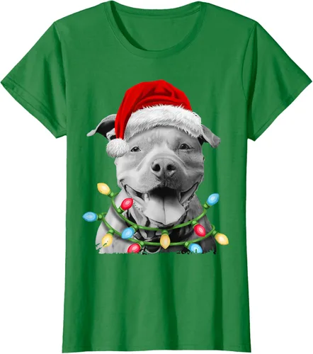 Vista 41 de Pit Bull Santa - Camiseta de perro con luces para árbol de Navidad para niños, Negro, S