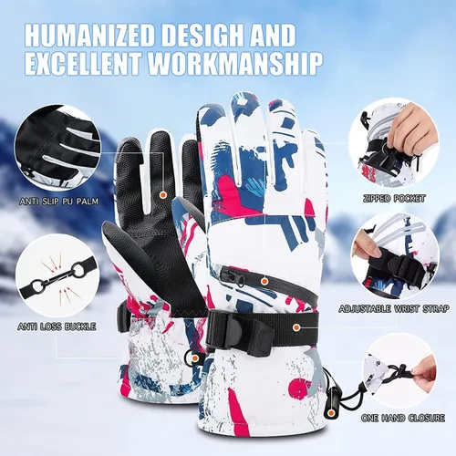 Vista 4 de EDIACE Guantes de esquí - Guantes de snowboard impermeables con pantalla táctil de 30 F para hombres, mujeres, niñas, niños, jóvenes, guantes