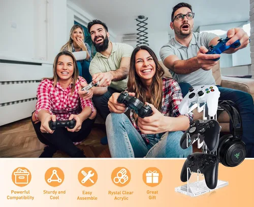 Vista 34 de OAPRIRE Headset and Controller Stand with Lights, 2 Tier Acrylic Game Controller Holder, Controller and Headset Stand for Desktop,Universal Design