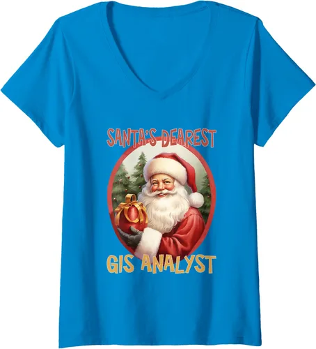Vista 9 de GIS Analyst Christmas Holiday Love Xmas V-Neck T-Shirt Negro