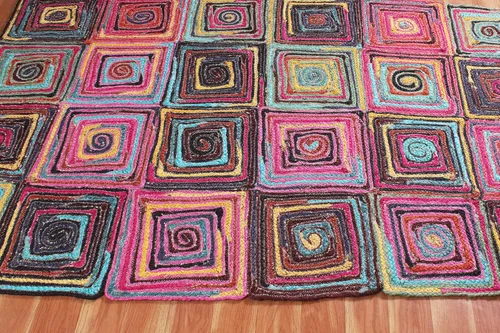 Vista 7 de Natural Jute Collection - Alfombra rectangular de 2 x 3 pies, alfombra de yute trenzada a cuadros multicolor de 0.27 pulgadas de grosor, ideal