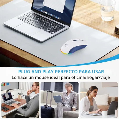 Vista 4 de Ratón inalámbrico, mouse recargable, modo dual Bluetooth 5.2 + 2.4G USB silencioso y delgado, mouse inalámbrico para MacBook Air, laptop, PC
