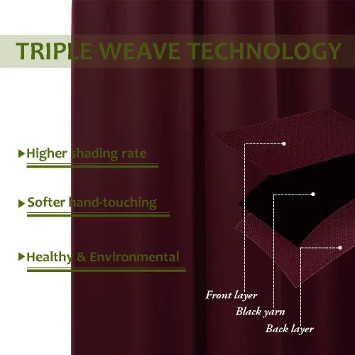 Vista 6 de Mamu Thread Collection Double Pinch Pleates Polyster Blended Blackout Curtain Panel & Drapes- Wine Solid, 42 Inch by 45 Inch- 2 Panel- (21+21) Wide