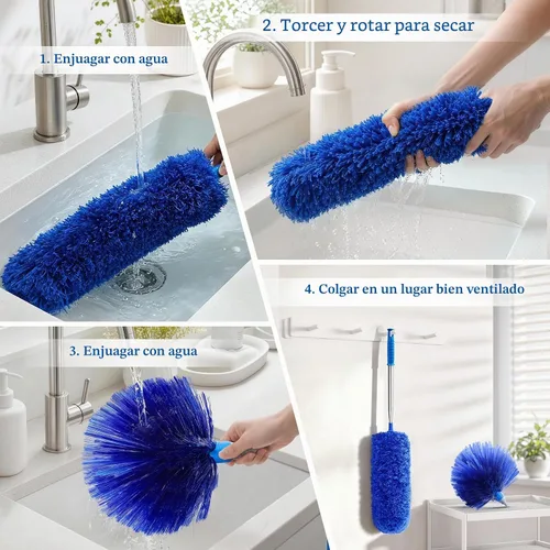 Vista 7 de Plumero de telaraña con poste de extensión de 100 pulgadas, plumeros para limpieza con 2 cabezales de plumero, plumero de microfibra lavable