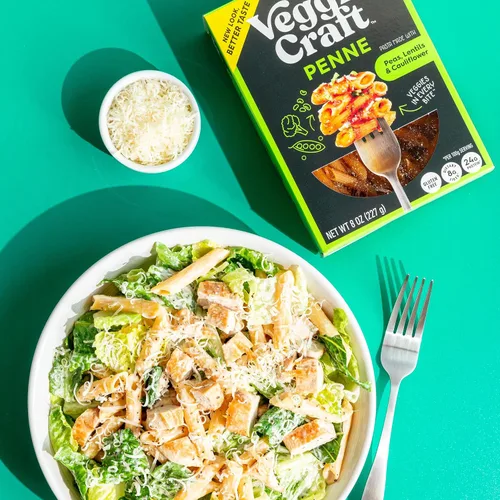 Vista 7 de Veggiecraft Farms Penne Pasta - Pasta baja en carbohidratos, alta en proteínas, hecha con coliflor, lentejas y guisantes, sin gluten, fideos