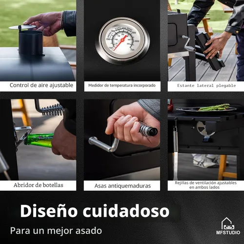Vista 7 de MFSTUDIO Parrilla de carbón para barbacoa multifuncional extra grande de 49 pulgadas con control de temperatura, mesa auxiliar y bandeja de cenizas
