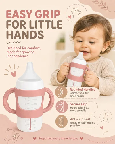 Vista 4 de Paquete de 2 asas de silicona para biberón NUK, beige+rosa Beige y Rosa
