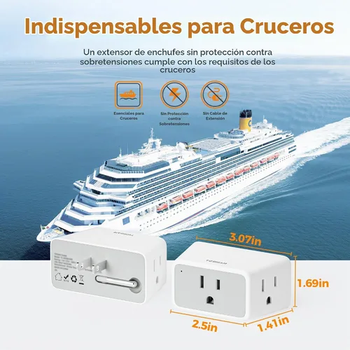 Vista 7 de TESSAN Extensor de toma de pared de enchufe múltiple, 2 paquetes