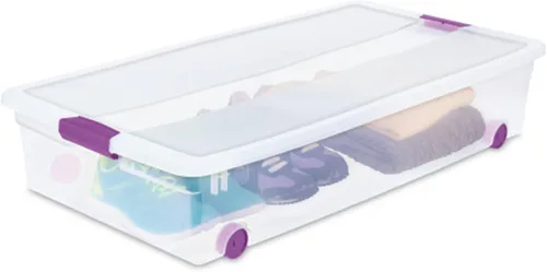 Vista 7 de Sterilite ClearView - Paquete de 4 cajas de cierre ClearView de 60 cuartos de galón, contenedores organizadores con ruedas con tapas de pestillo