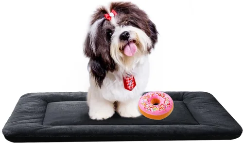 Vista 14 de Alfombrilla de cama para jaula de perro para perros extra pequeños. Cama de jaula de perro ultra suave. Alfombrilla de perrera lavable y Rosa