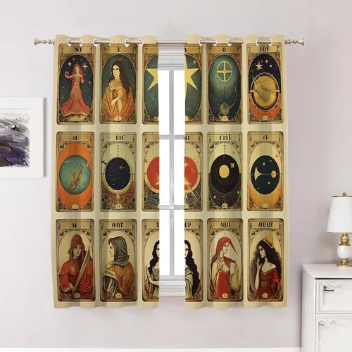 Vista 41 de Cortinas opacas de poliéster multicapa marrón con diseño de bosque natural, 2 unidades, 26 x 24 pulgadas