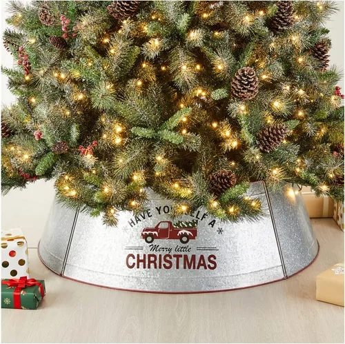 Vista 14 de glitzhome Christmas Tree Collar, 40.5" D Christmas Black Hammered Metal Tree Collar, Decorative Christmas Tree Base Cover Tree Ring for Christmas