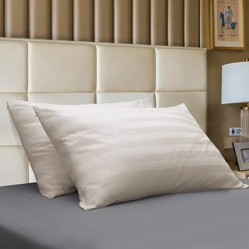 Vista 37 de Juego de 2 protectores de almohada estándar, 100% algodón egipcio con cremallera, 400 hilos, tejido satinado, algodón, color beige, fundas
