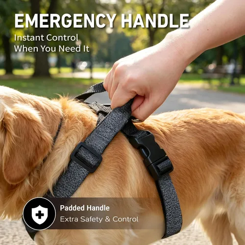 Vista 6 de Galaxy - Arnés reflectante para perro, ajuste ajustable de 4 puntos, hebillas antipellizcos, control de clip trasero y asa de emergencia, forro