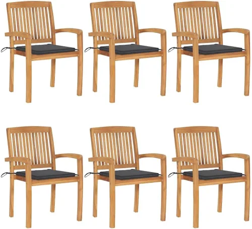 Vista 10 de Stacking Patio Chairs with Cushions 4 pcs Solid Teak Wood Outdoor Patio Chair Lawn Sillas para Comedor Kitchen Table Chairs for Study Courtyard