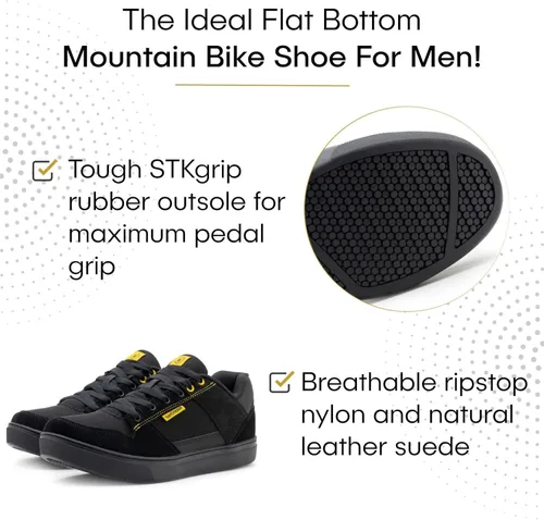 Vista 3 de Tommaso Comodo - Zapatos de ciclismo de montaña con suela adhesiva, estilo casual, pedal plano MTB, grava para hombre, color negro, gris