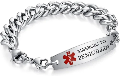 Vista 111 de Brazaletes de alerta médica ajustables de 7.5" a 9" para mujer/hombre, de acero inoxidable, intercambiables Cadena de bloque