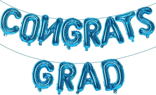 Vista 10 de KALOR Globos negros de 16 pulgadas con texto en inglés "Congrats Grad", letras de graduación negras, decoraciones de graduación 2026