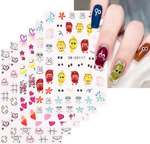 Vista 43 de 30 hojas de calcomanías de uñas para el día de San Valentín, diseño de flores, corazón, pastel de frutas, serie de labios rojos, suministros de arte