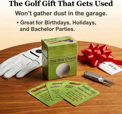 Vista 2 de Tee Box Chaos Juego de cartas de golf, 18 hoyos de diversión, tarjetas de golf impermeables para golfistas, regalos de golf para hombres, accesorios