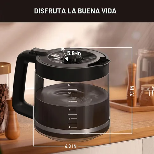 Vista 5 de Jarra de repuesto para cafetera de 14 tazas compatible con la cafetera programable Mr. Coffee de 14 tazas, modelo #: BVMC-PC14-CARAFE. 1 paquete