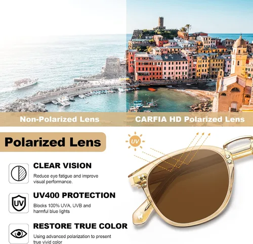 Vista 5 de CARFIA Gafas de sol polarizadas pequeñas para mujer, hechas a mano, marco de acetato, gafas de sol retro CA5015
