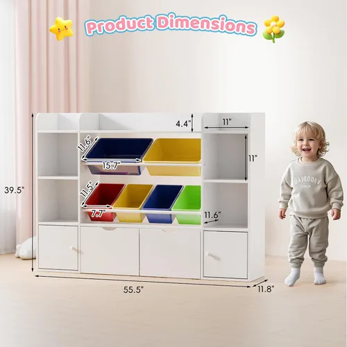 Vista 2 de Xilingol Organizador de Almacenamiento de Juguetes para Niños con 6 Cajones Desmontables, Organizador de Juguetes de 4 Niveles con 6 Compartimentos