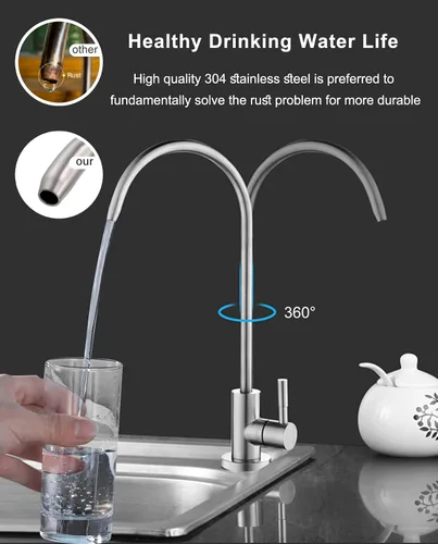 Vista 4 de Grifo de agua potable para cocina, grifos de ósmosis inversa 100% sin plomo, grifos de agua filtrada de cocina de acero inoxidable, grifo RO