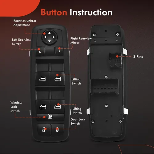 Vista 4 de A-Premium Master - Interruptor eléctrico de ventana compatible con Chrysler Town & Country y Dodge Grand Caravan 2008-2009, sin función automática