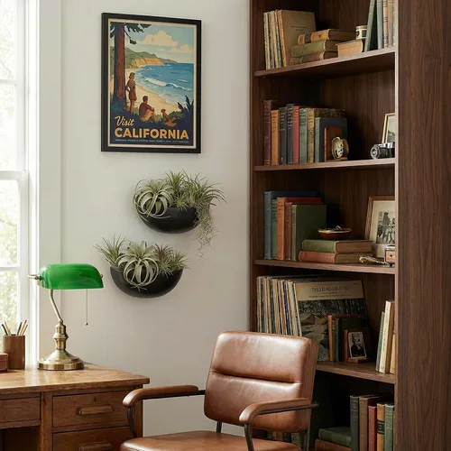 Vista 4 de MyGift Macetero de pared interior de cerámica negro mate, jarrón de pared semicírculo de 12 pulgadas, juego de 2