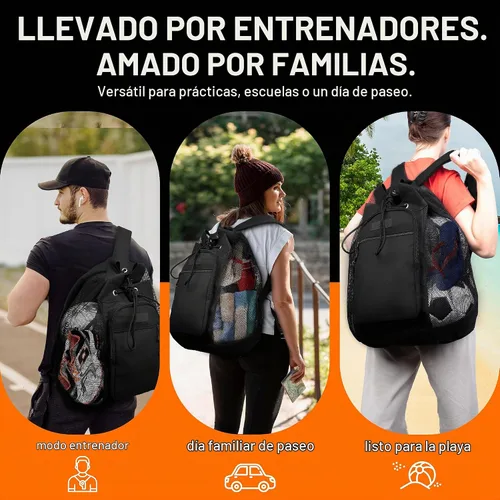Vista 6 de Mochila de equipaje de malla resistente pequeña para equipos con correa de hombro ajustable para entrenador. 2 compartimentos de diferentes tamaños.