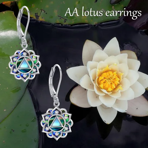 Vista 6 de Aretes de Loto Plata de Ley Aretes Colgantes de Gota de Flor de Loto Joyería de Yoga Regalos para Mujeres