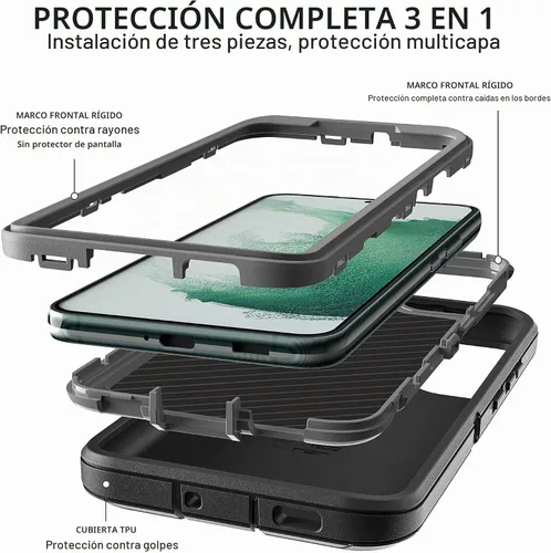 Vista 4 de Funda para Galaxy S22 Plus con protector de pantalla de TPU flexible [2 unidades], 3 en 1, cuerpo completo, a prueba de golpes, resistente a prueba