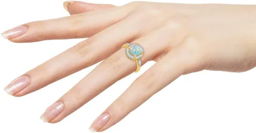 Vista 3 de KATARINA Anillo de moda de ópalo de talla ovalada y diamante en oro de 10 quilates (1 cttw, G-H, I2-I3)