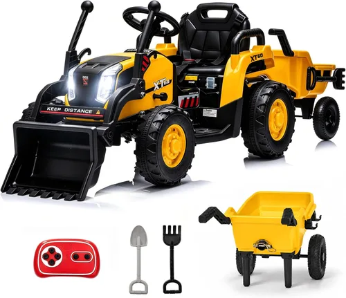 Vista 13 de Tractor de paseo 4 en 1 de 24 V con cargador frontal desmontable Rosa Blaze
