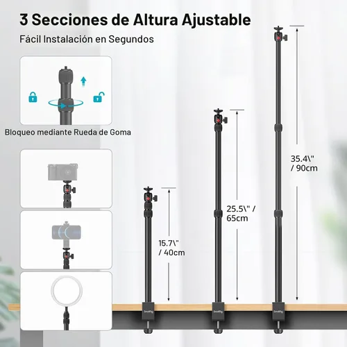 Vista 3 de SMALLRIG Soporte C para cámara, trípode de mesa ajustable de 15 a 35 Soporte de luz de abrazadera C de mesa para cámara web, cámara réflex