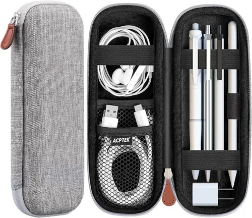Vista 8 de AGPTEK Soporte para Apple Pencil, bolsa de transporte de cuero duro de PU delgada for Apple Pen Accessories, MP3 Players, USB Cable, Earphone