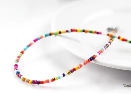 Vista 3 de Colorful Beaded Necklace for Women Beaded Pearl Choker Necklace for Teen Girls Stainless Steel 14K Gold Plated Necklace Y2K Trendy Pearl Necklace