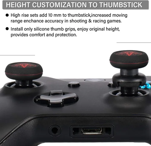 Vista 4 de Playrealm FPS Thumbstick Extender Printing Rubber Silicone Grip Cover 2 Sets for Xbox Series XS Xbox One ControllerDemon Circle