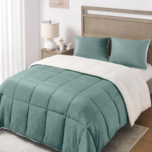 Vista 11 de Juego de edredón Basic Beyond Queen - Juego de edredón de lujo de forro polar sherpa para cama queen, juego de edredón de cama queen suave y cálido