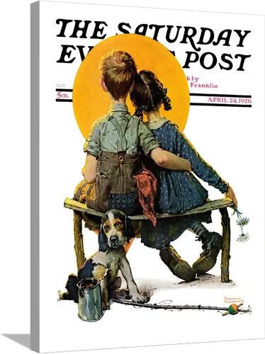 Vista 14 de ART.COM Norman Rockwell - Cubierta para poste de pared con estampado giclée Little Spooners or Sunset Saturday Evening Post, 24 de abril de 1926