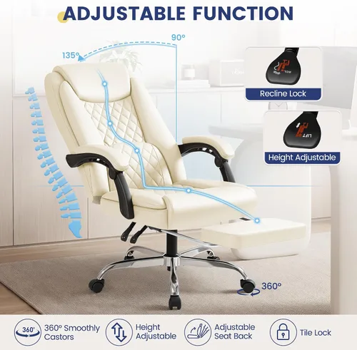 Vista 6 de Shahoo Silla de oficina grande y alta, silla de piel sintética ajustable en altura con reposapiés y soporte lumbar, silla ergonómica de respaldo