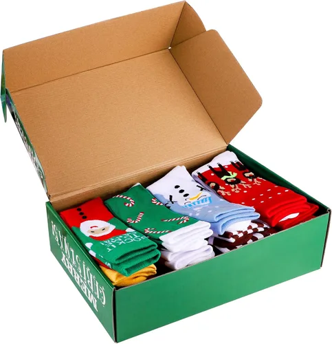 Vista 7 de Cooraby Juego de 20 pares de calcetines de algodón suave y cálido para mujer, regalo de Navidad, Rojo y verde