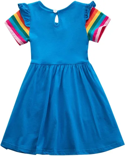Vista 2 de Vestidos casuales de unicornio de algodón de manga corta y cuello redondo para niñas de 2 a 7 años