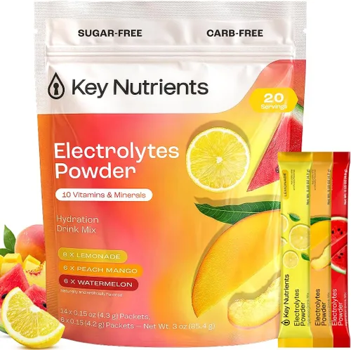 Vista 19 de KEY NUTRIENTS Electrolitos en polvo sin azúcar, limonada de maracuyá con 6 electrolitos y minerales, fibra prebiótica y polvos de hidratación