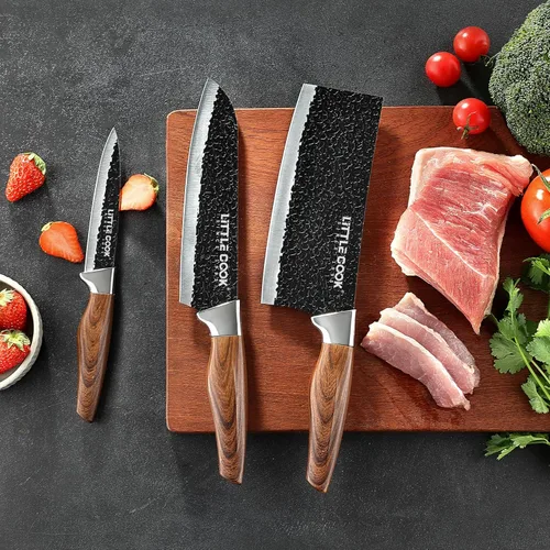 Vista 6 de 3 piezas de cuchillo de chef, juego de cuchillos de chef Little Cook, incluye cuchillo de chef de 7 pulgadas, cuchillo de carnicero de 7 pulgadas