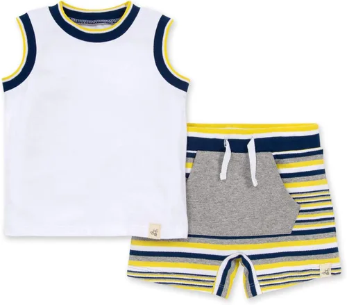 Vista 8 de Burt's Bees Baby Conjunto de camiseta y pantalón corto para bebé niño Camiseta de teñido anudado Explorer